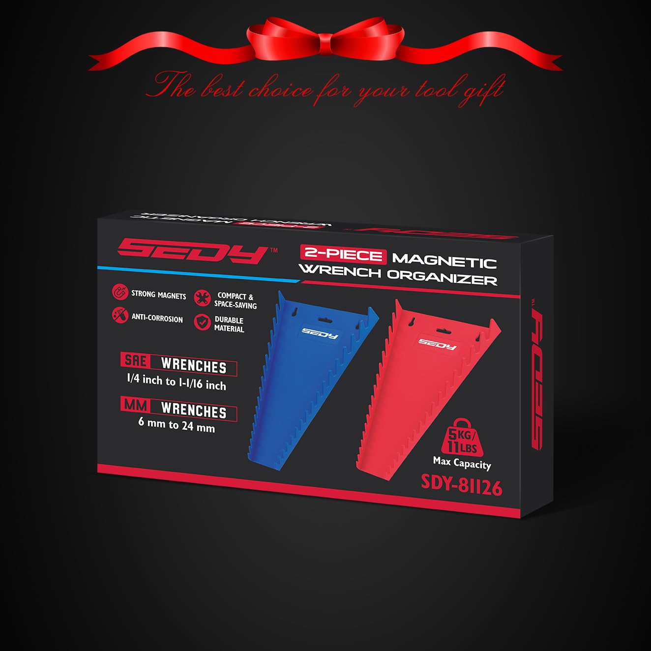 2-Pack Magnetic Wrench Organizer, 32-Slot Premium Wrench Rack Holder Tool Trays for Toolboxes Drawer Storage, SAE (1/4" - 1-1/16") & Metric (6mm - 24mm)