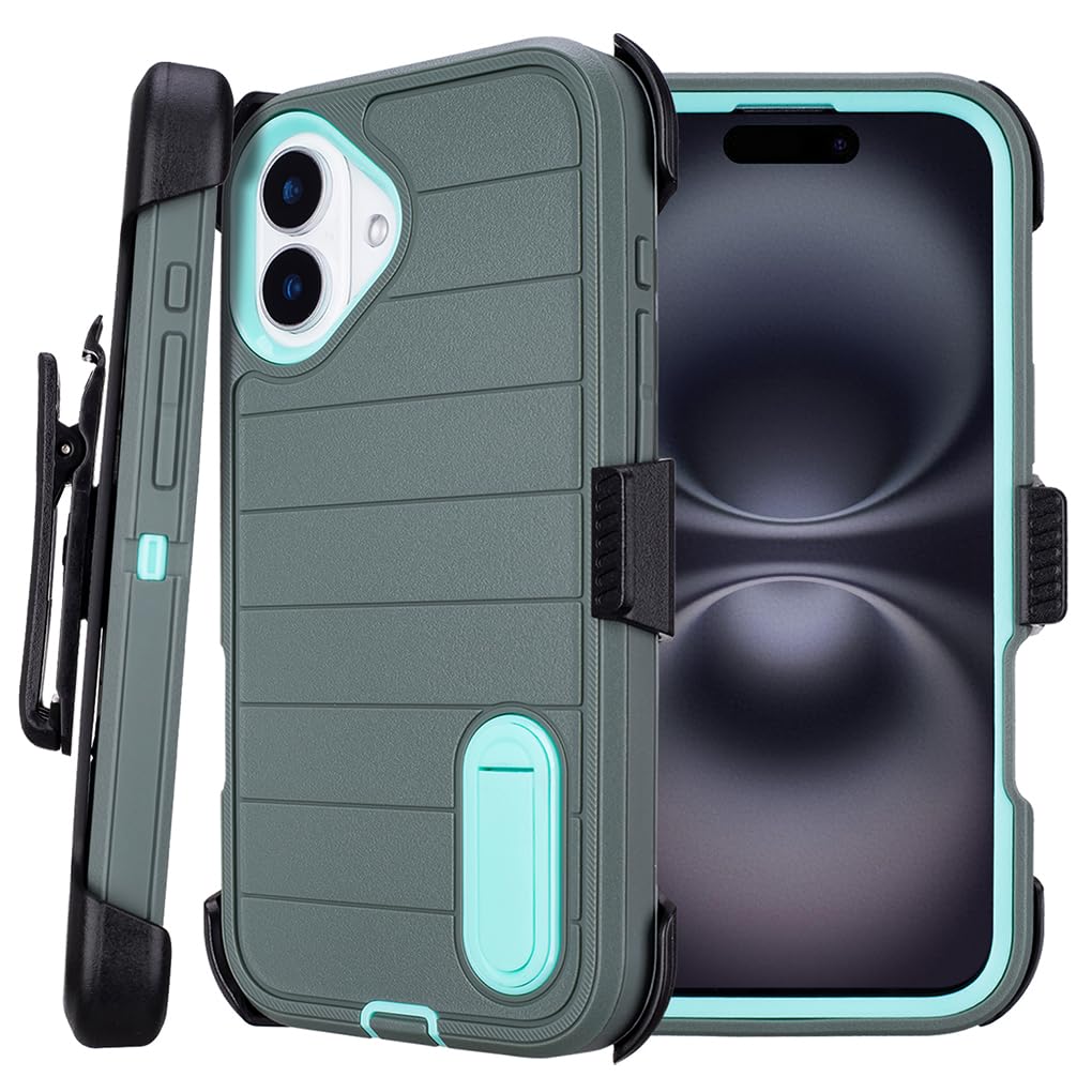 for Phone Case iPhone 16 Plus Case Black with Belt Clip Heavy Duty Holster for ShockPlusof Cases,3 Layers of Sturdy,Military Grade Defender Cover for iPhone 16 Plus Cases Black 6.7 Inch