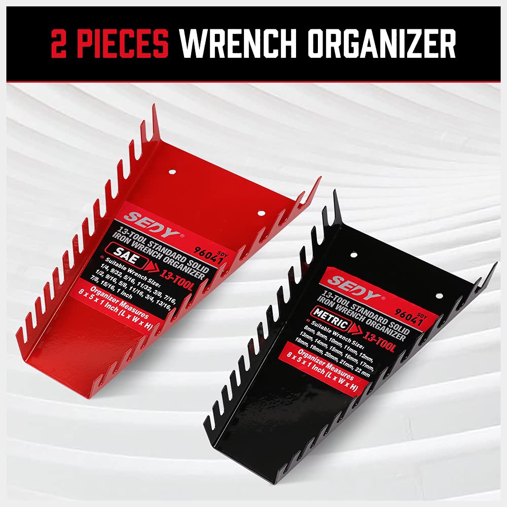 2-Pack Magnetic Wrench Organizer, 32-Slot Premium Wrench Rack Holder Tool Trays for Toolboxes Drawer Storage, SAE (1/4" - 1-1/16") & Metric (6mm - 24mm)