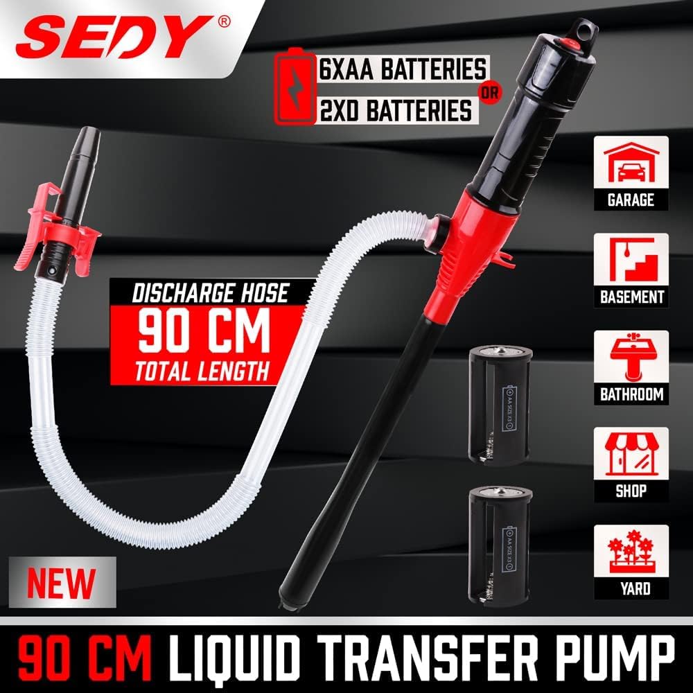 SEDY Electric Hand Pump, Portable Battery Powered Transfer Pump, Multi-Use Siphon Liquid Extractor for Gasoline, Diesel, Fuel, and Water Transfer