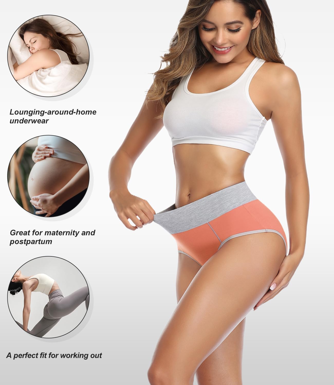 wirarpa Women's Cotton Underwear High Waist Stretch Briefs Soft Underpants Ladies Full Coverage Panties 5 Pack