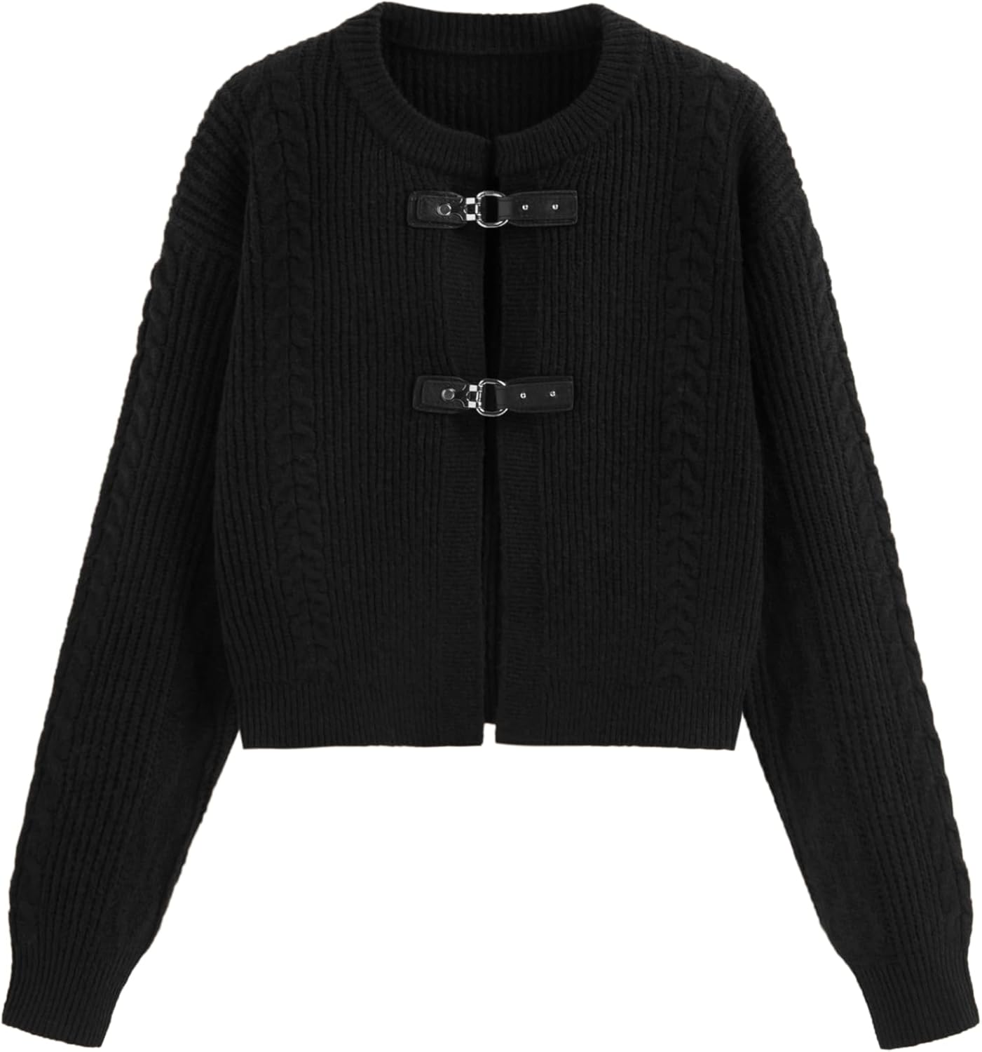 CIDER Cardigan Sweater for Women Round Neck Buckle Sweater Knitted Crop Top Long Sleeve Open Front Outerwear