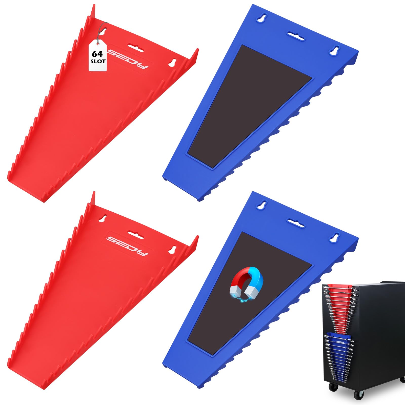 2-Pack Magnetic Wrench Organizer, 32-Slot Premium Wrench Rack Holder Tool Trays for Toolboxes Drawer Storage, SAE (1/4" - 1-1/16") & Metric (6mm - 24mm)