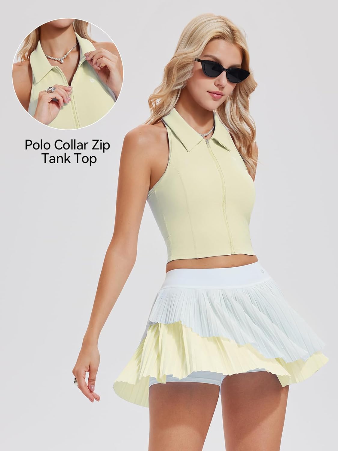 Airfree Tennis Skirt Sets for Women Outfits Lapel Collar Sleeveless Vests Patchwork Pleated Skirt Sets