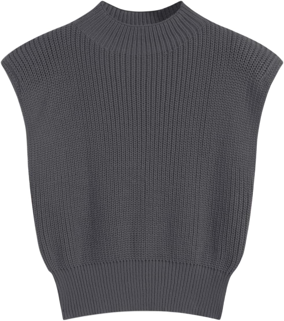 CIDER Women's Mock Neck Sleeveless Sweater Tops Cap Sleeve Sweater Vests Tank Tops