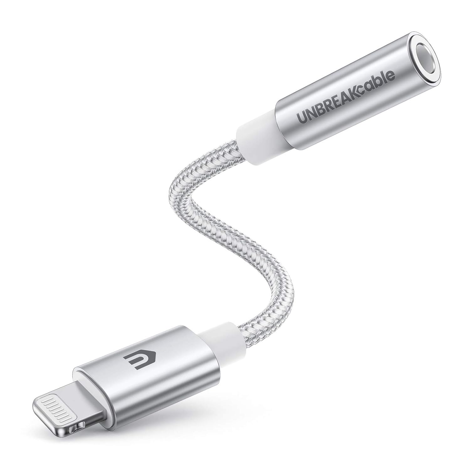UNBREAKcable Headphones Adapter for iPhone, MFi Certified Lightning to 3.5mm Jack Converter with Apple Original Chip Compatible for iPhone 14/13/12/11/Pro/SE/Xs MAX/XR/X/8/iPad/iPod - Silvery