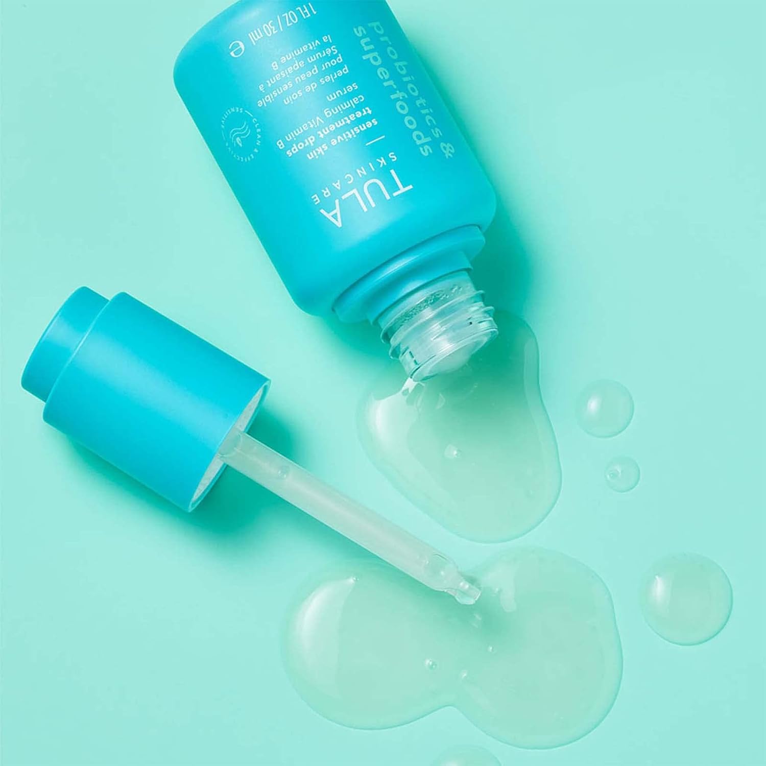 TULA Skin Care Sensitive Skin Treatment Drops - Vitamin B Serum, Calms Irritation and Smoothes Skin, Contains Ginger, Aloe, Oats, Cucumber, & Probiotics, 1 fl oz.