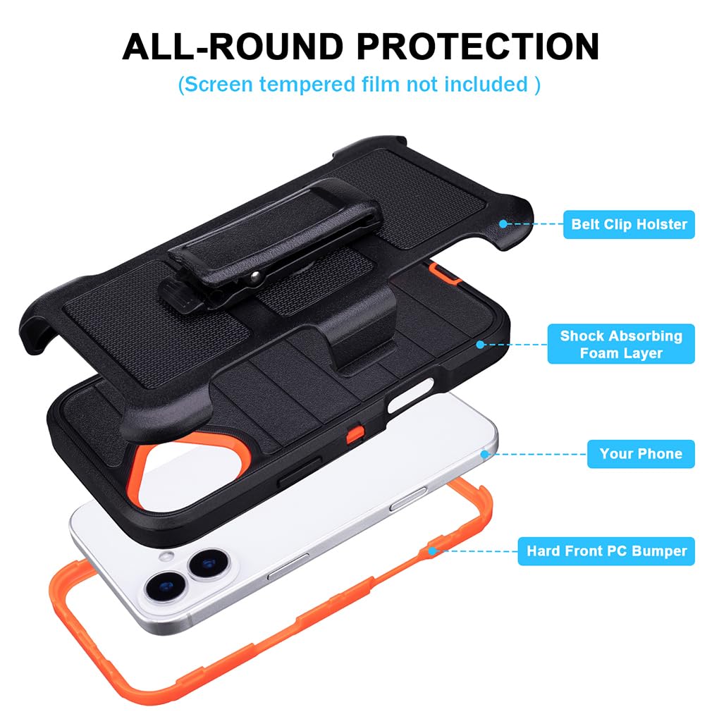 for Phone Case iPhone 16 Plus Case Black with Belt Clip Heavy Duty Holster for ShockPlusof Cases,3 Layers of Sturdy,Military Grade Defender Cover for iPhone 16 Plus Cases Black 6.7 Inch