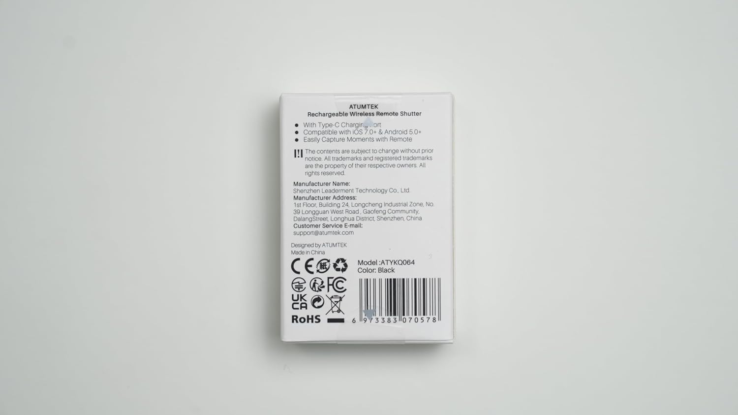 ATUMTEK Bluetooth Remote Shutter, Carbon Fiber Design, Rechargeable Camera Remote Control for iOS & Android Smartphones, Compact and Portable, with Type-C Charging, 10m Remote Range, Bluetooth 5.0