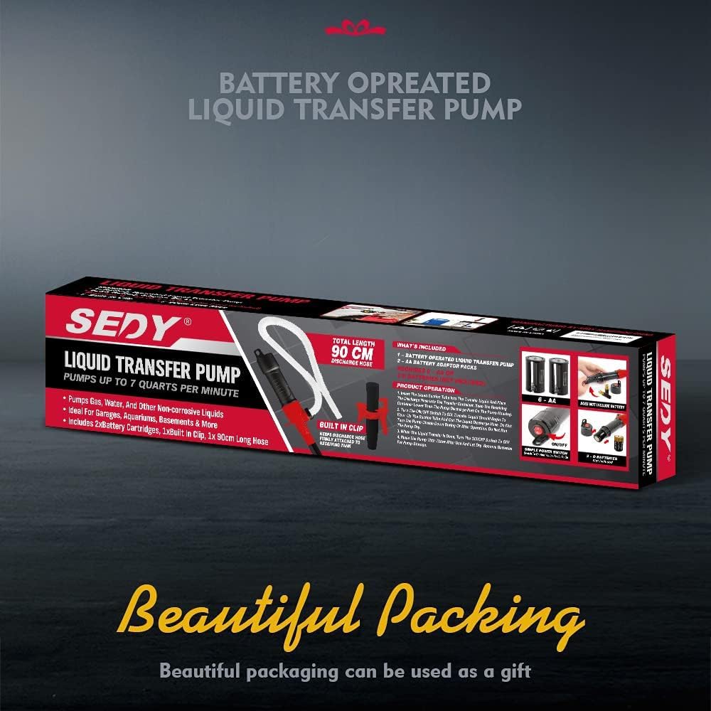 SEDY Electric Hand Pump, Portable Battery Powered Transfer Pump, Multi-Use Siphon Liquid Extractor for Gasoline, Diesel, Fuel, and Water Transfer