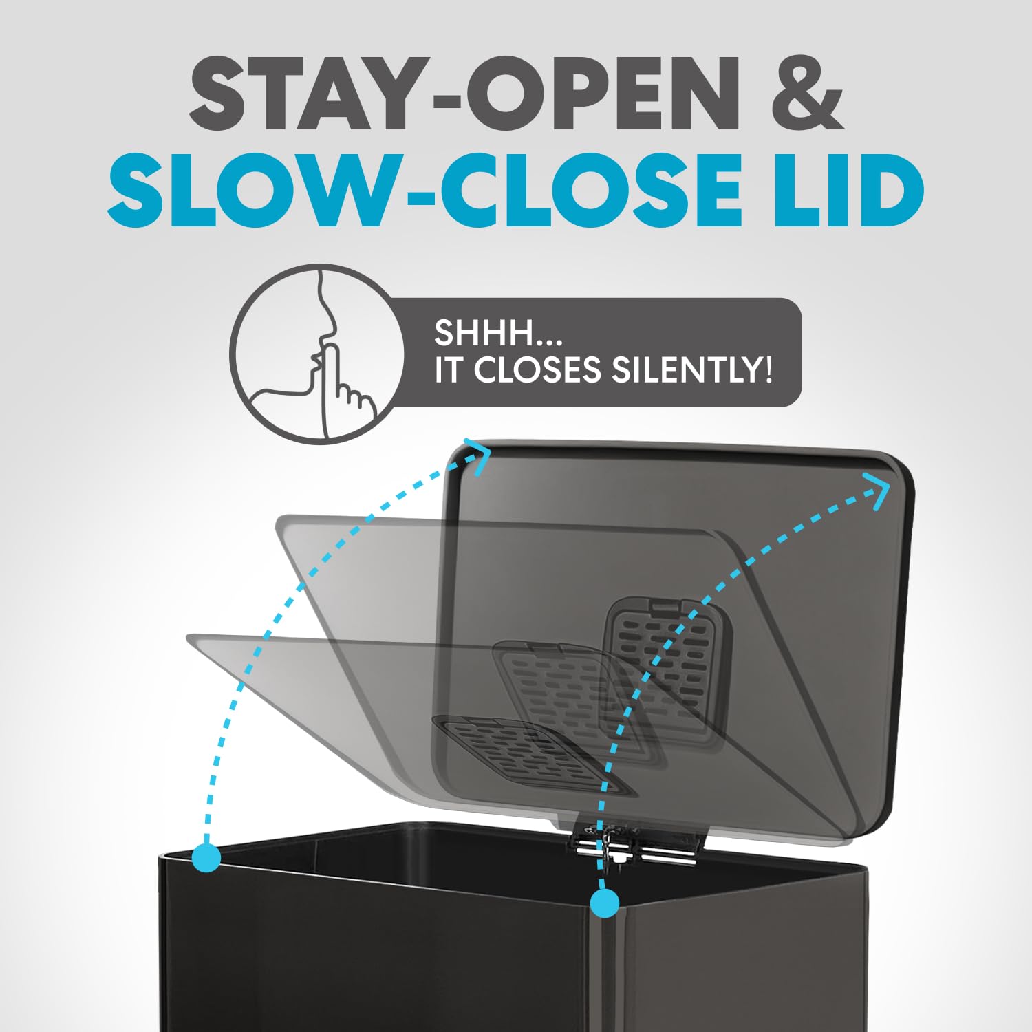 SIMPLI-MAGIC 13.2 Gallon (50L) Step Trash Can – Kitchen Garbage Can with Slow-Close Lid – Odor Control, Hands-Free, Easy to Clean, Brushed Stainless Steel