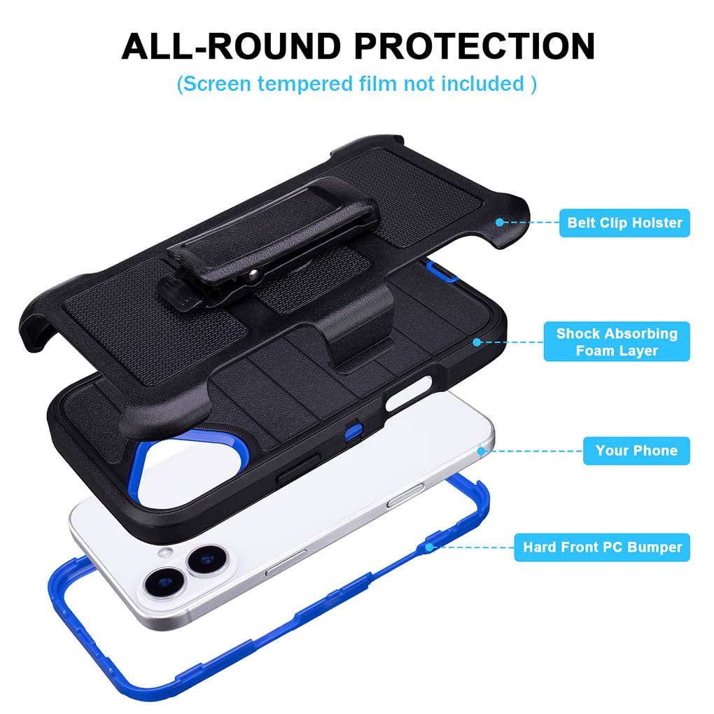 for Phone Case iPhone 16 Plus Case Black with Belt Clip Heavy Duty Holster for ShockPlusof Cases,3 Layers of Sturdy,Military Grade Defender Cover for iPhone 16 Plus Cases Black 6.7 Inch