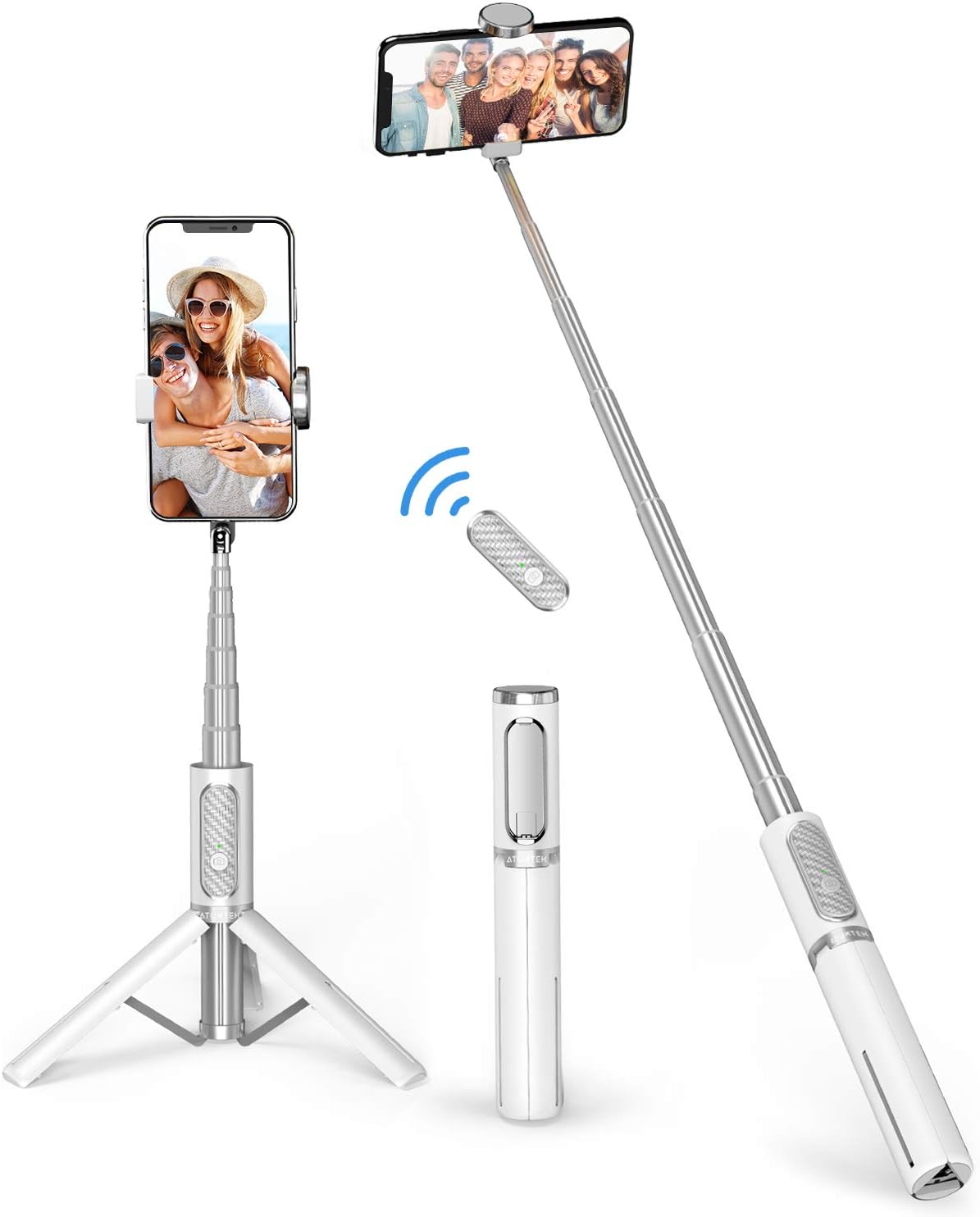 ATUMTEK Selfie Stick Tripod, 3-in-1 Extendable Aluminum Phone Tripod with Detachable Bluetooth Remote, Compatible with iPhone 17/16/15/14/13/12/11/11 Pro/XS Max/XR and Samsung Smartphones, Black