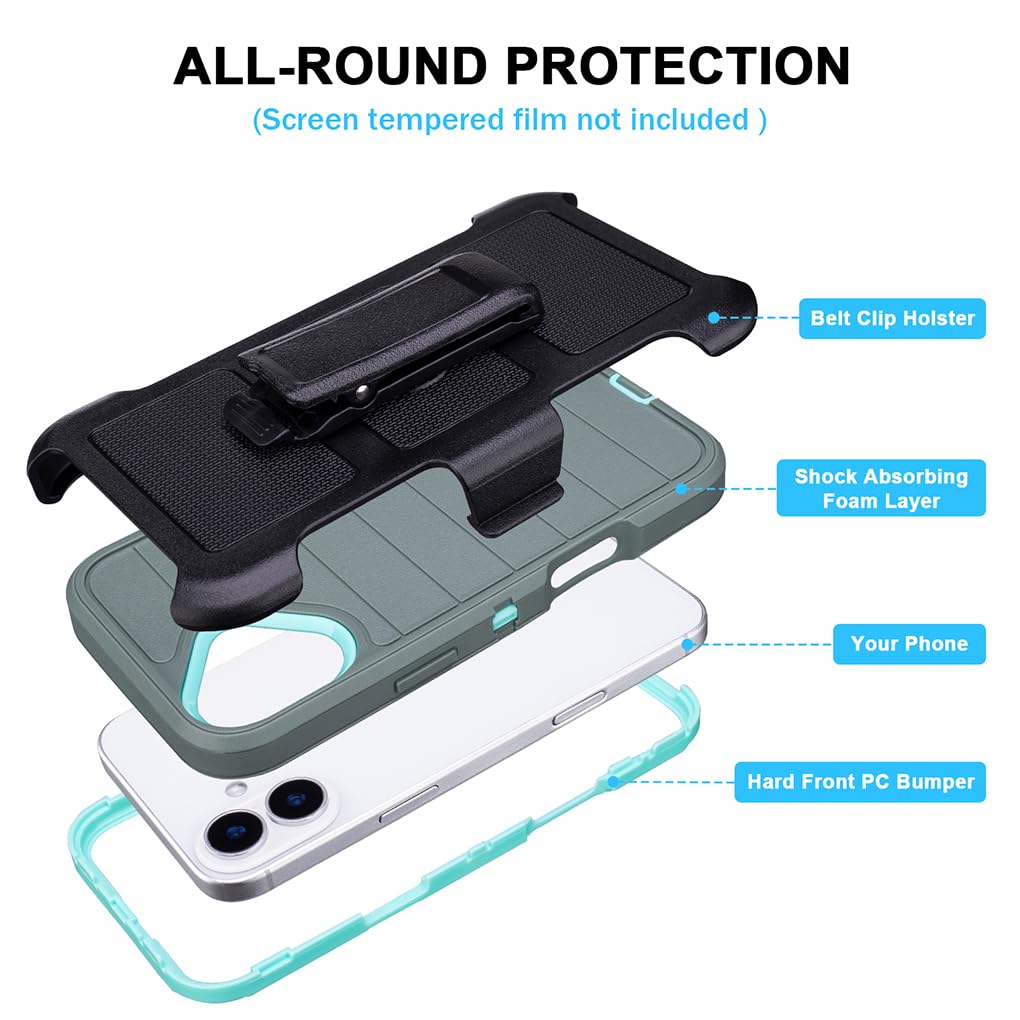 for Phone Case iPhone 16 Plus Case Black with Belt Clip Heavy Duty Holster for ShockPlusof Cases,3 Layers of Sturdy,Military Grade Defender Cover for iPhone 16 Plus Cases Black 6.7 Inch