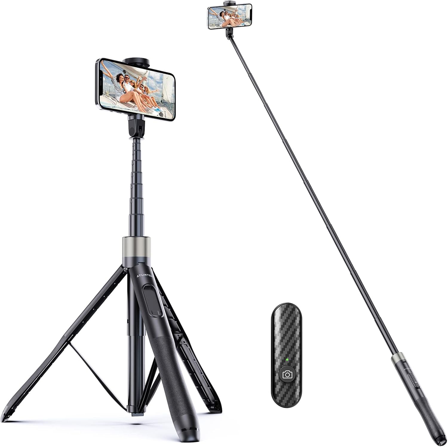 ATUMTEK 51" Selfie Stick Tripod, All in One Extendable Phone Tripod Stand with Bluetooth Remote 360° Rotation for iPhone and Android Phone Selfies, Video Recording, Vlogging, Live Streaming, Black