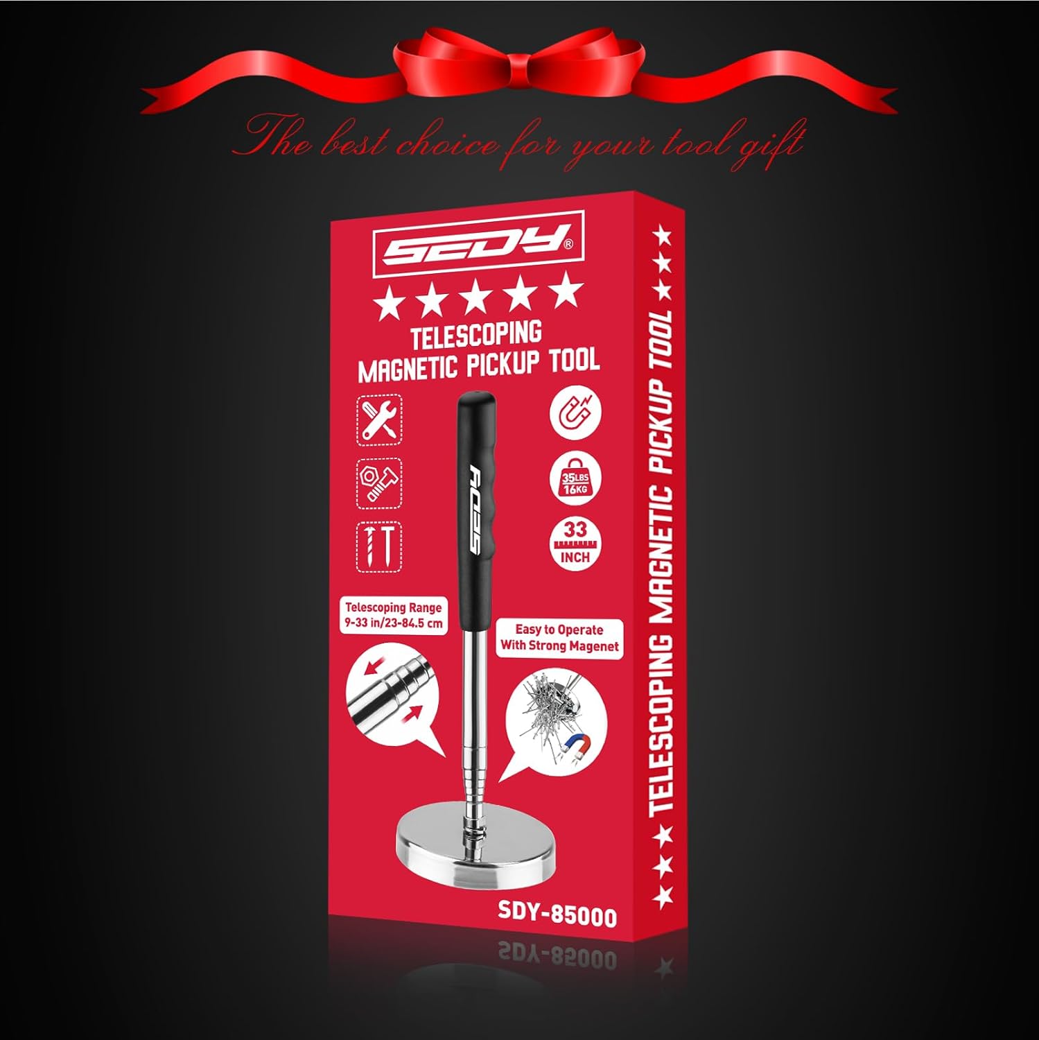 Telescoping Magnetic Sweeper Pickup Tool: Strong Magnet Pick up Nails Screws and Metal Parts Nut Bolts Steel Iron Parts Finder 35LB Pull Capacity Retractable 8.6" to 33" Telescopic Stick