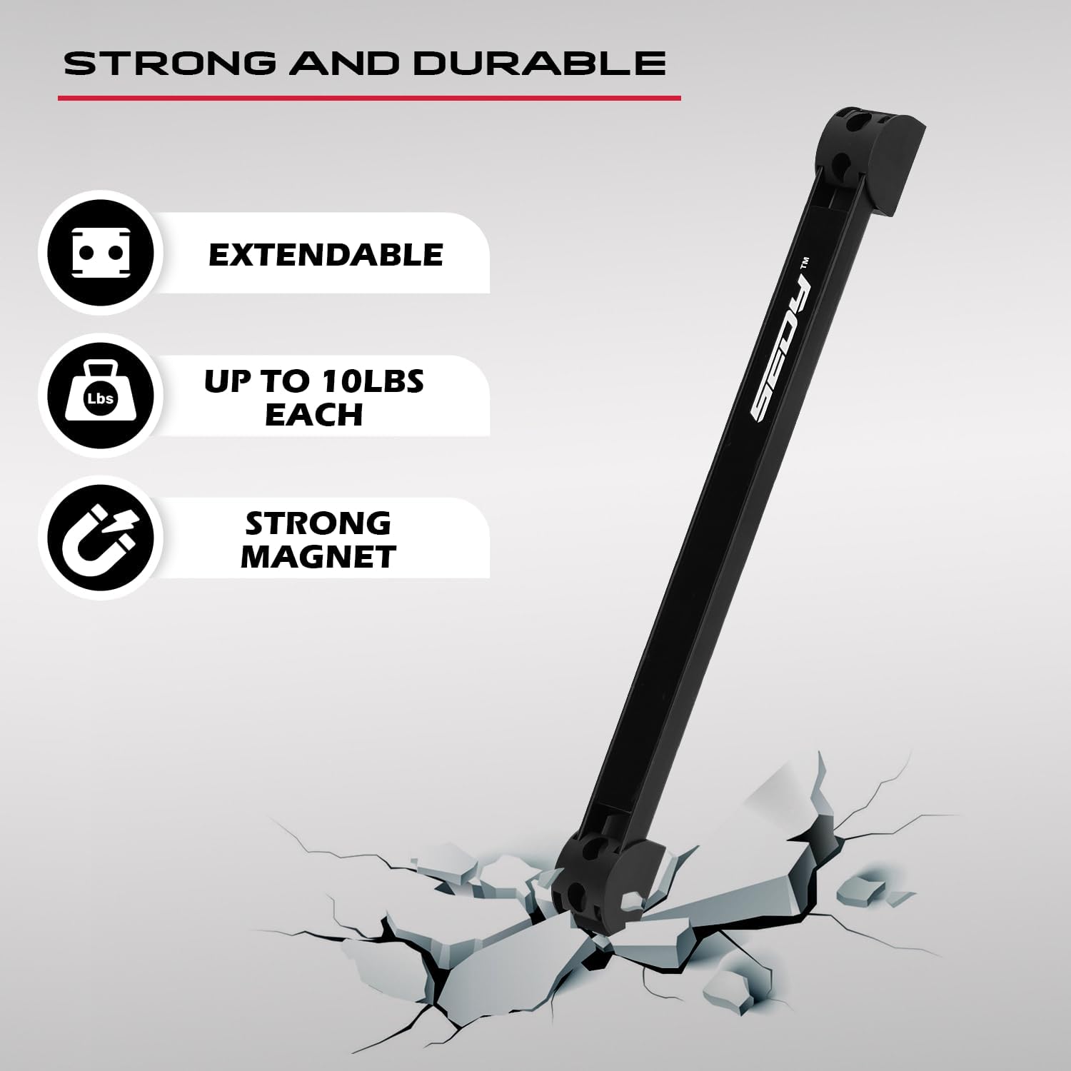 48" Heavy Duty Garage Wall Organizer, Wall Mount Tool Storage Rack with Adjustable Hooks, Garden Tool Organizer Hold Up to 300lbs, Easy Installation (3 Panels, 8 Hooks, 3 Straps)