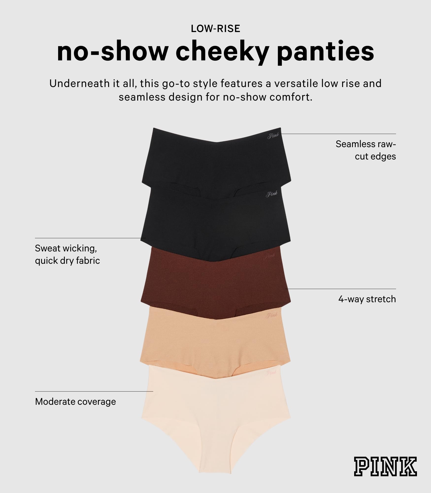 Victoria's Secret PINK Women's No Show Cheeky Underwear, Panties for Women, Halloween Pack, M