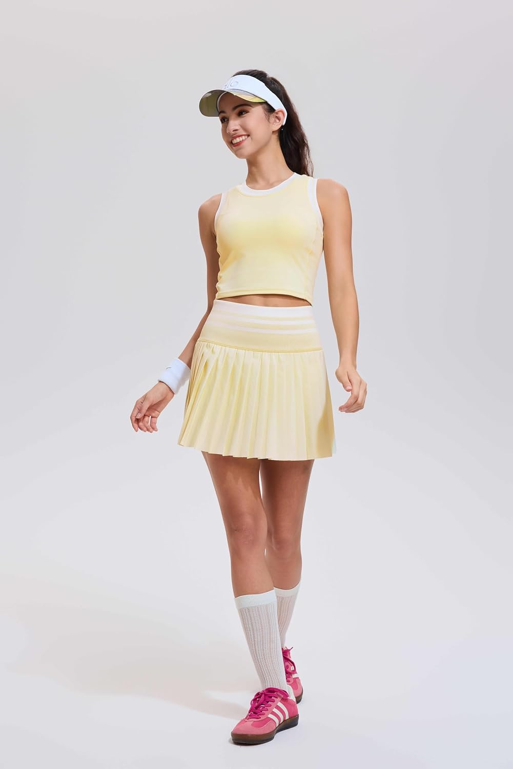 Two Piece Tennis Skirt Set for Women High Waisted Pleated Athletic Golf Skirt Sets Women 2 Piece Outfits with Pockets