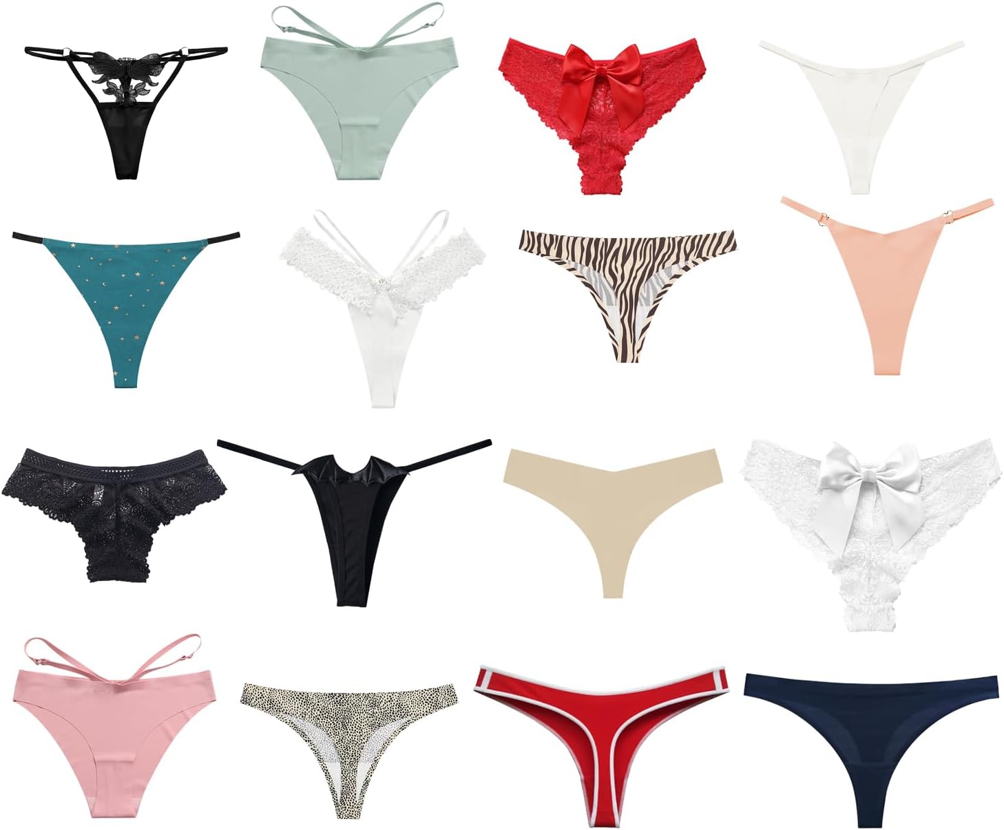 Women's Underwear Variety Pack Panties, Kinds of T-Back G-String Thongs, Lacy Briefs Hipsters Bikinis Undies Assorted
