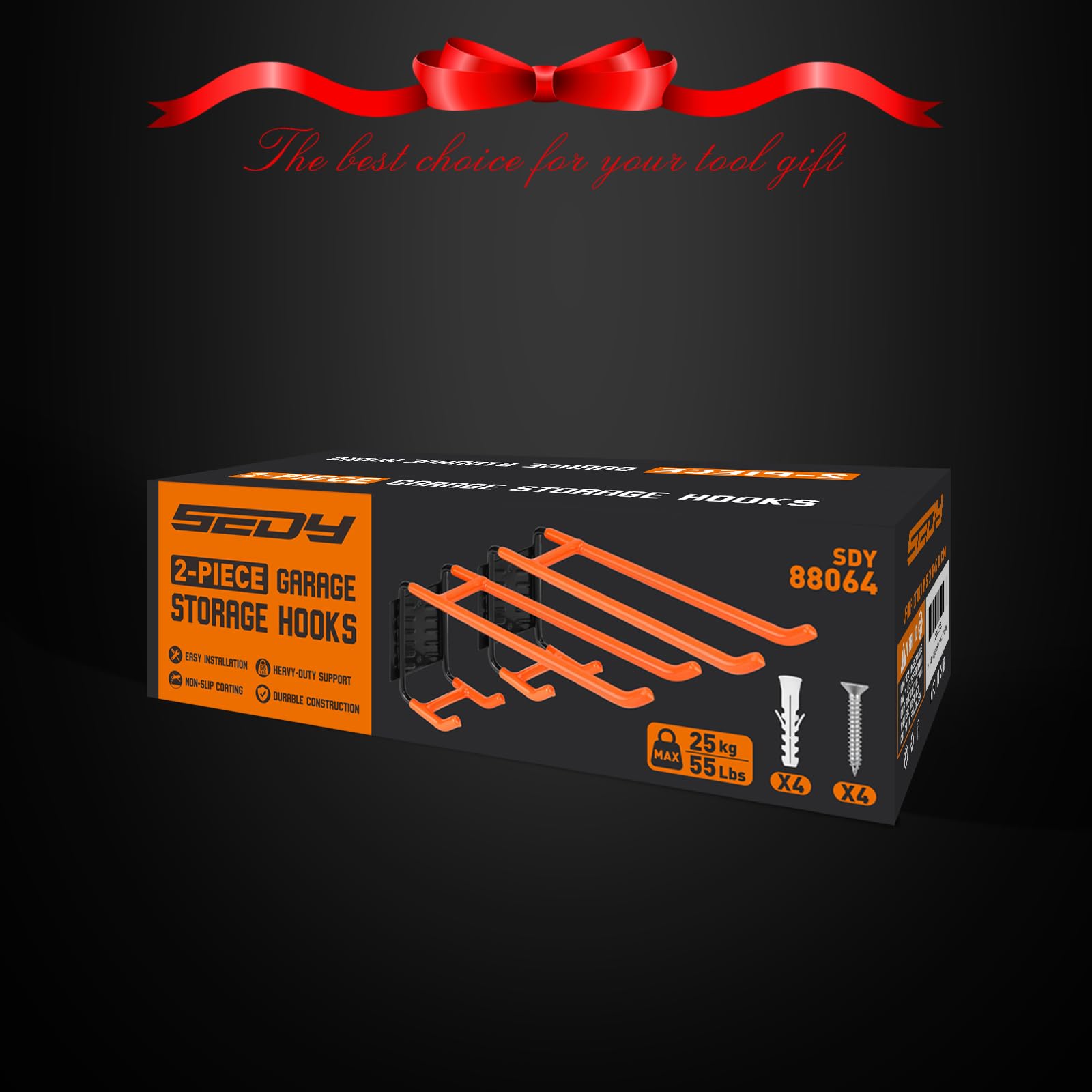 SEDY 6-Piece Heavy Duty Garage Storage Hooks, Wall Mount J Utility Hooks Holds 88 LB, Large Metal Utility, Garage Storage Ladders for Bikes, Garden Tools