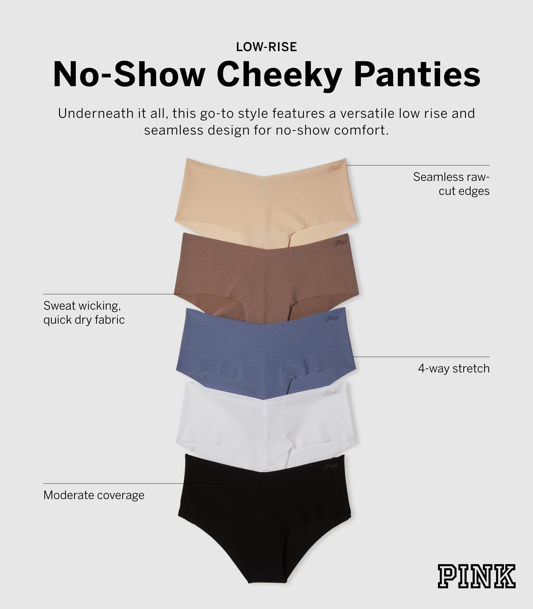 Victoria's Secret PINK Women's No Show Cheeky Underwear, Panties for Women, Halloween Pack, M