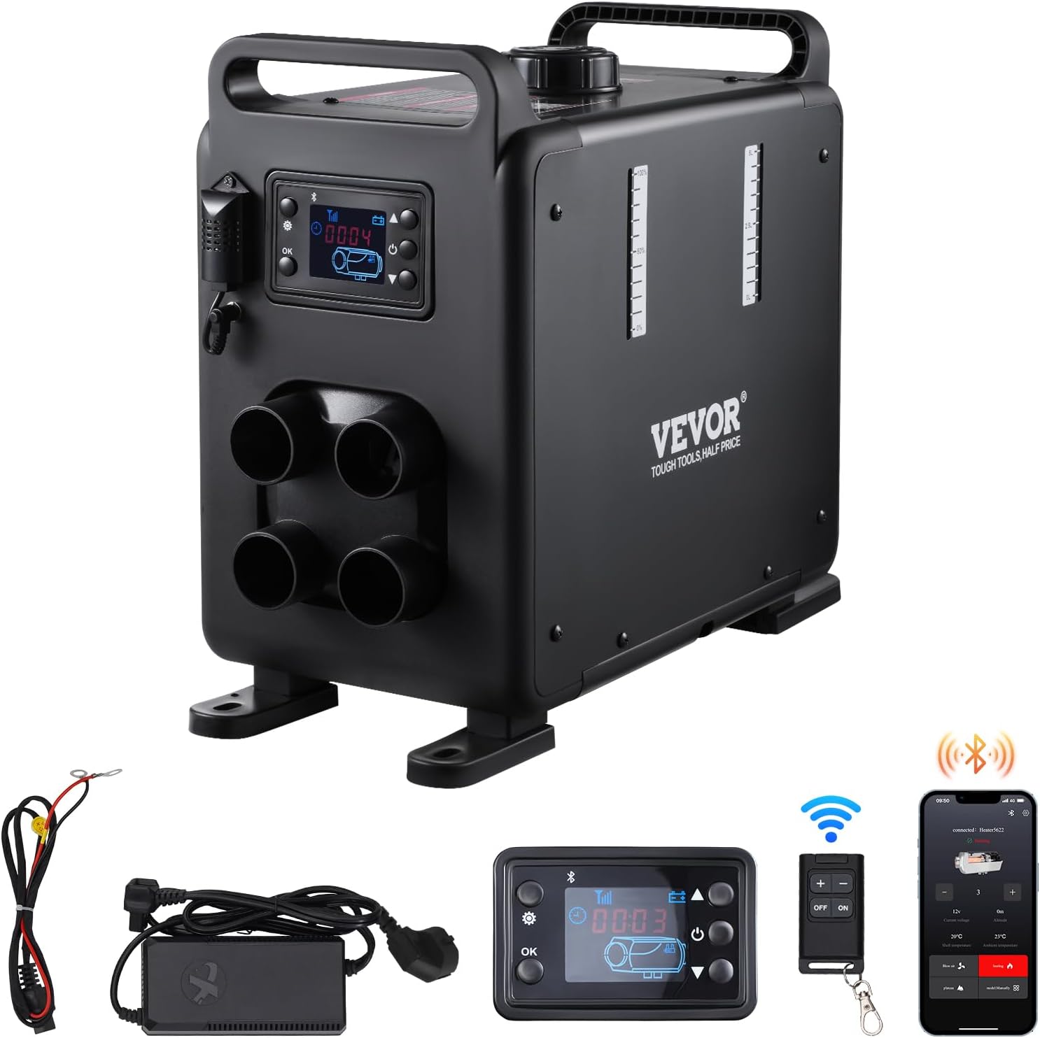 VEVOR 8KW Diesel Heater, 12V/24V All in One Diesel Air Heater, with Bluetooth APP Control, Remote Control and Display Screen, CO Alarm, Fast Heating Portable Diesel Heater for Vehicles and Garage