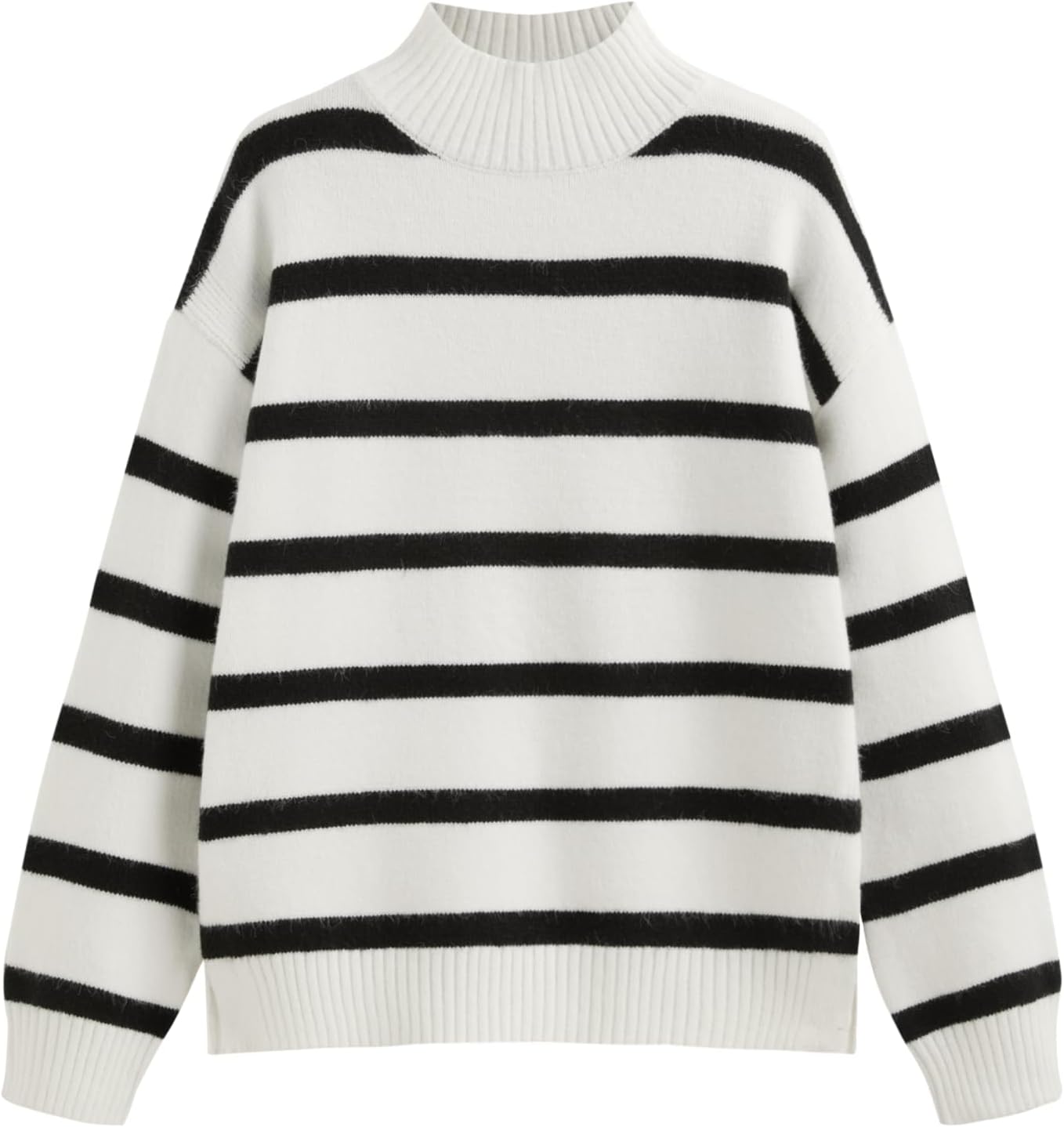 CIDER Striped Mock Neck Sweater Women Long Sleeve Pullover Knit Top