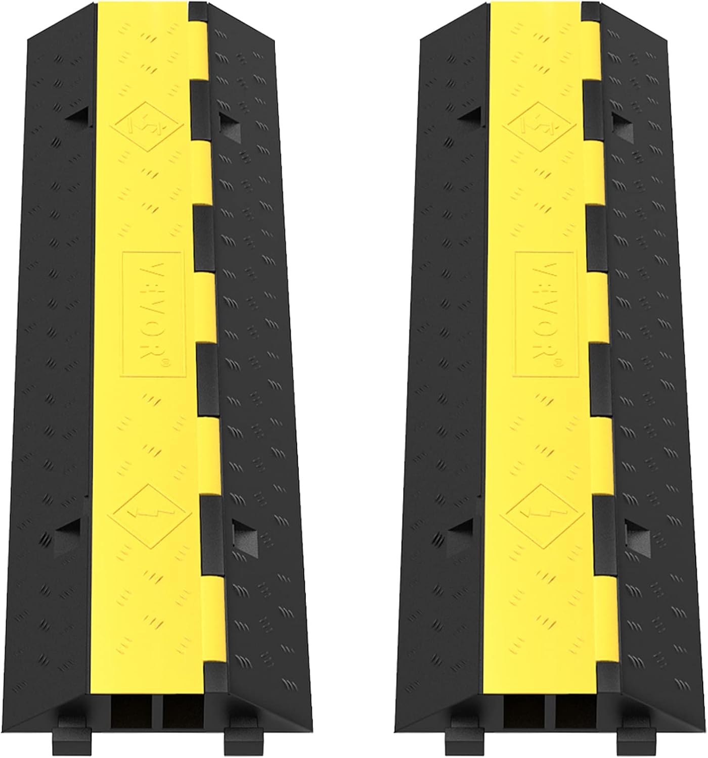 VEVOR Cable Protector Ramp, 5 Packs 2 Channels Speed Bump, Rubber Modular Humps Rated 11000 LBS Load Capacity, Protective Wire Cord Ramp Driveway Rubber Traffic Speed Bumps Cable Protector