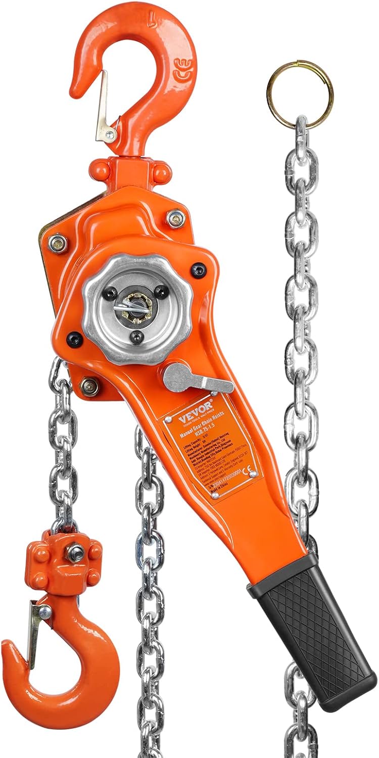 VEVOR Manual Lever Chain Hoist, 1-1/2 Ton 3300 lbs Capacity 10 FT Come Along, G80 Galvanized Carbon Steel with Weston Double-Pawl Brake,Auto Chain Leading & 360° Rotation Hook, for Garage Factory Dock