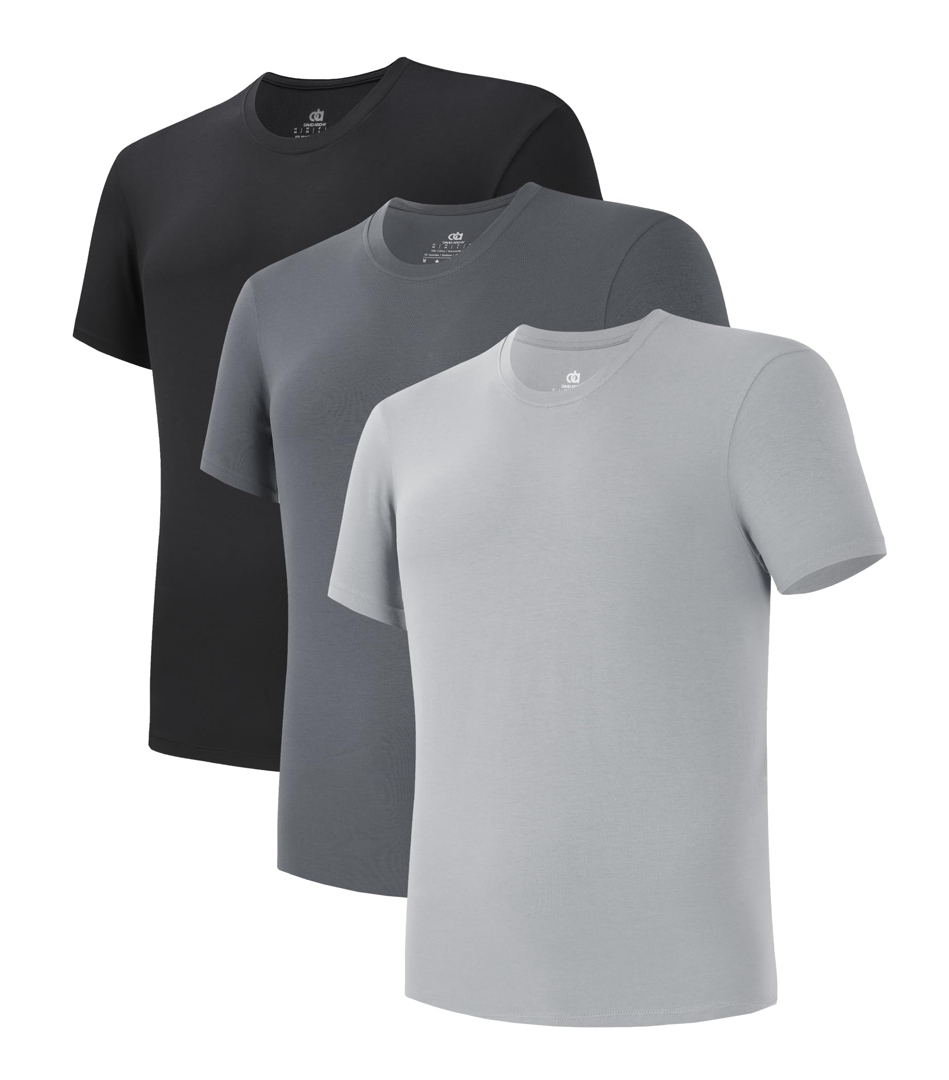 DAVID ARCHY Men's Undershirts Combed Cotton T-Shirt Soft Moisture-Wicking Undershirt Crew Neck or V Neck Tees 3 Pack