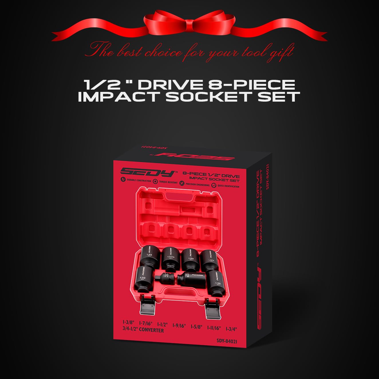 29-Piece 1/2" Drive Impact Socket Set, SAE (3/8 to 1 inch) and Metric (10-24mm) Sizes with Extension Bars Standard Deep Socket Set CR-V Material High Durability Impact Wrench