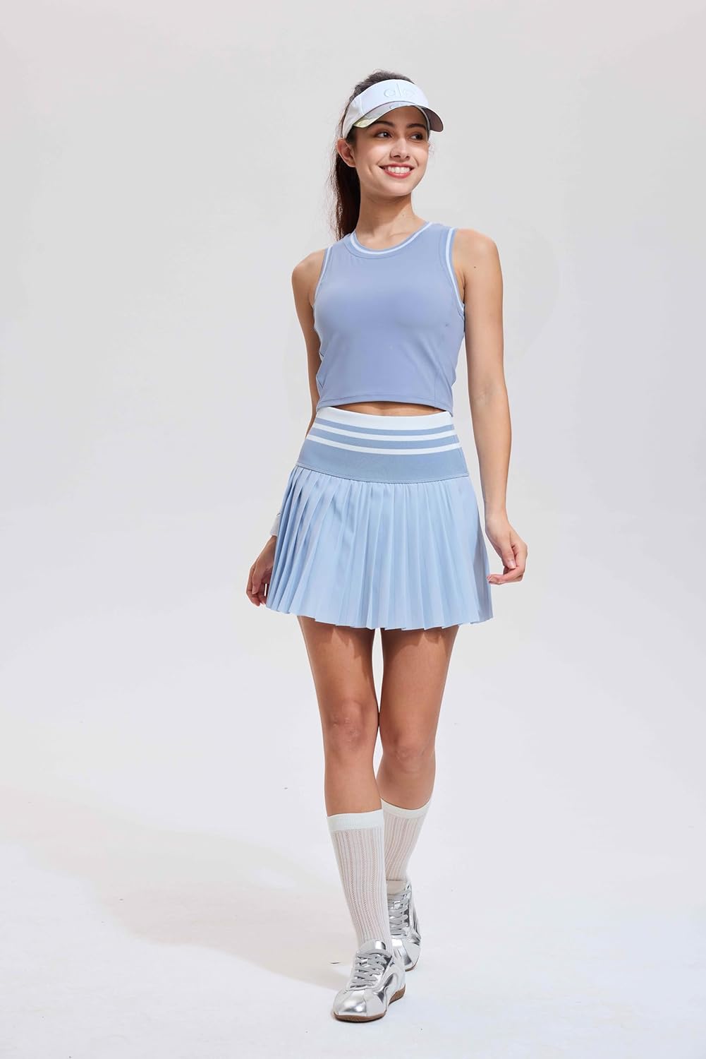Two Piece Tennis Skirt Set for Women High Waisted Pleated Athletic Golf Skirt Sets Women 2 Piece Outfits with Pockets