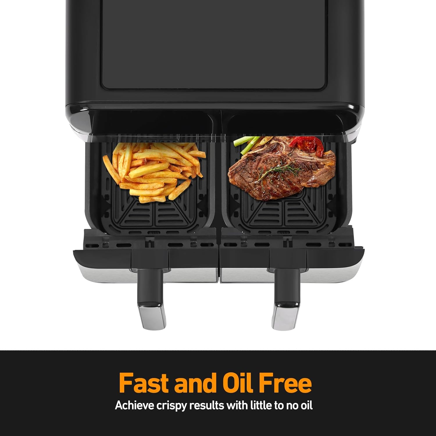 Panana XL 9.5 Quart 8 Preset Cooking Functions 2-Basket Air Fryer with 2 Frying Baskets, Match Cook & Smart Finish to Bake, Roast, Reheat, Broil, Dehydrate & More for Quick, Easy Meals