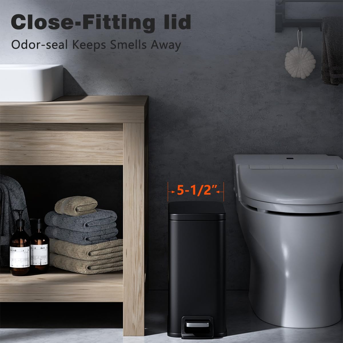 Slim Bathroom Trash Can with Lid Soft Close, 1.6 Gallon Stainless Steel Garbage Can with Removable Inner Bucket, Durable Step Pedal, Small Trash Bins for Toilet, Bedroom, Kitchen, Office