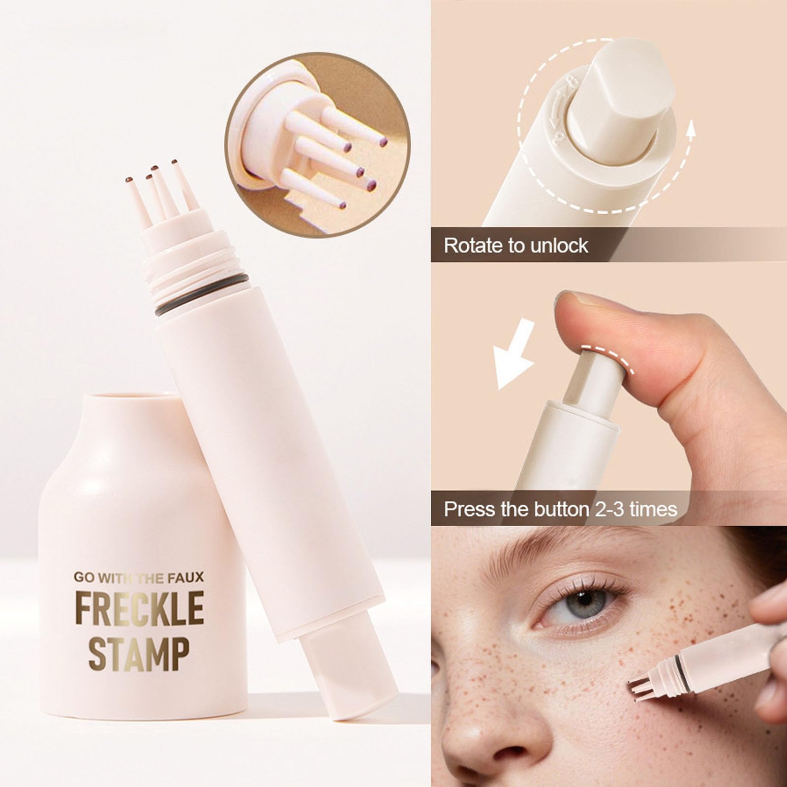 ARCHIDATE Faux Freckle Stamp Pen, Waterproof Fake Freckles Stain Marker with 5-Point Precision Freckle Stamp Cushion, Quick Dry, Long Lasting Freckles Natural Sunkissed Makeup (Light)