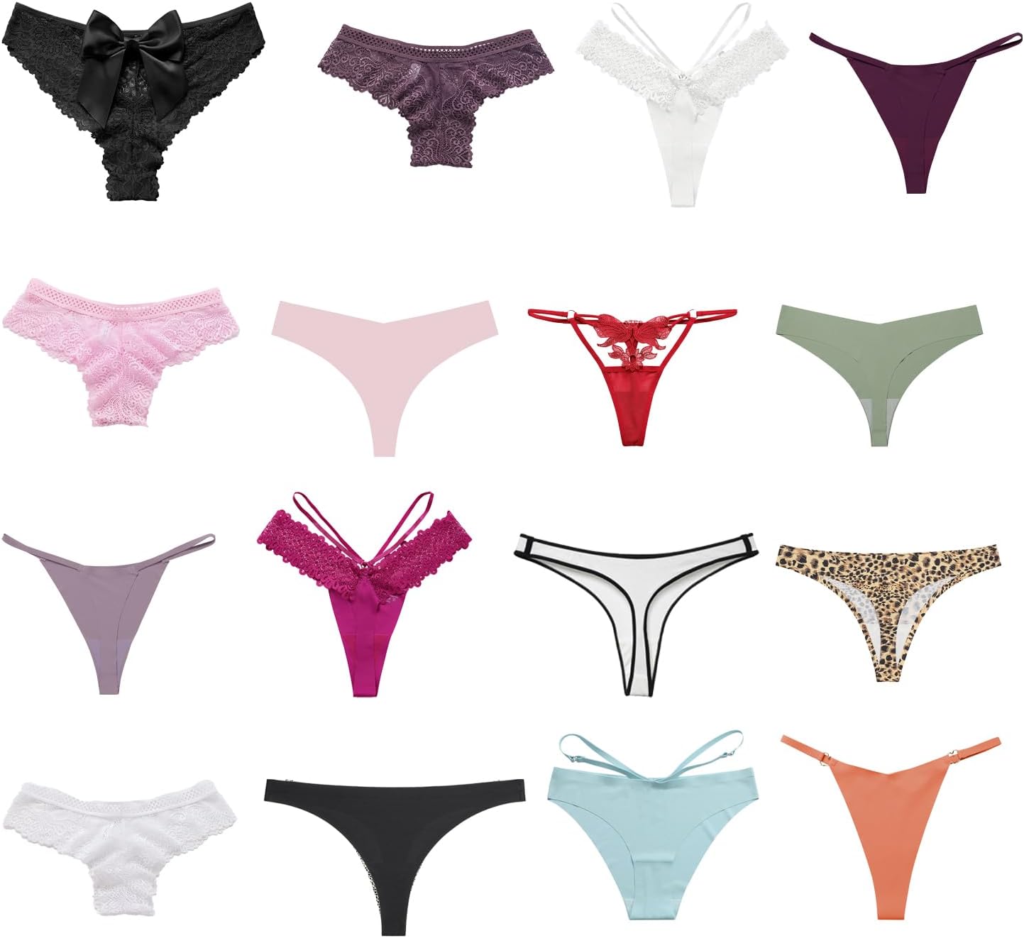 Women's Underwear Variety Pack Panties, Kinds of T-Back G-String Thongs, Lacy Briefs Hipsters Bikinis Undies Assorted