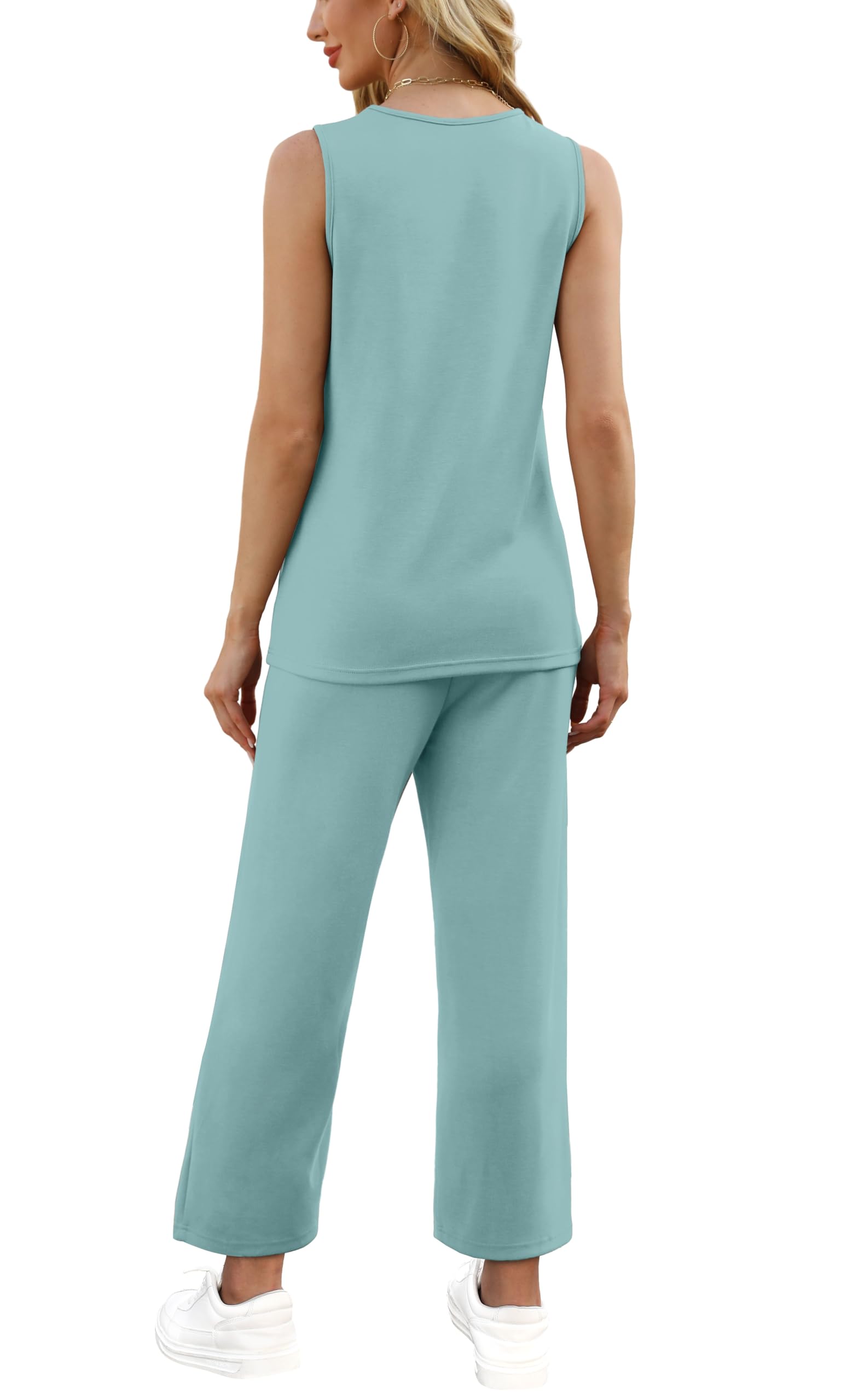 WIHOLL Two Piece Sets for Women Summer Outfits Matching Lounge Sets Wide Leg Crop Pants Vacation Travel