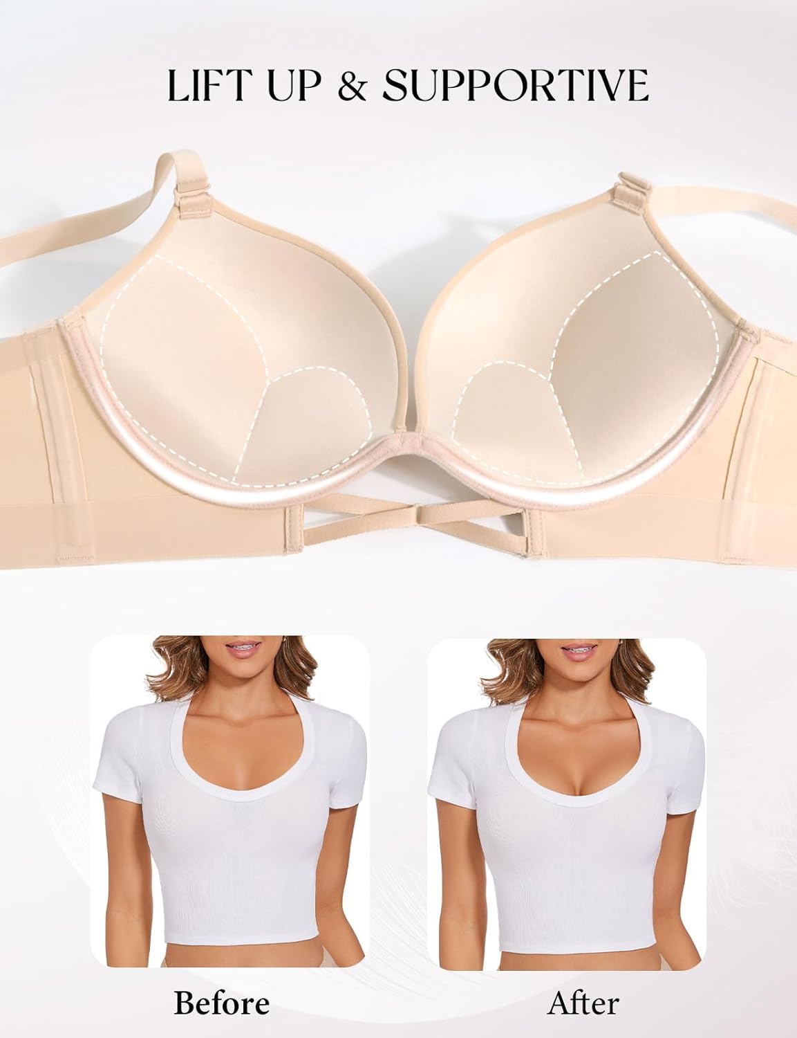 Push Up Padded Bras for Women Add 2 Cups Plunge T Shirt Everyday Bra Seamless Underwire Support