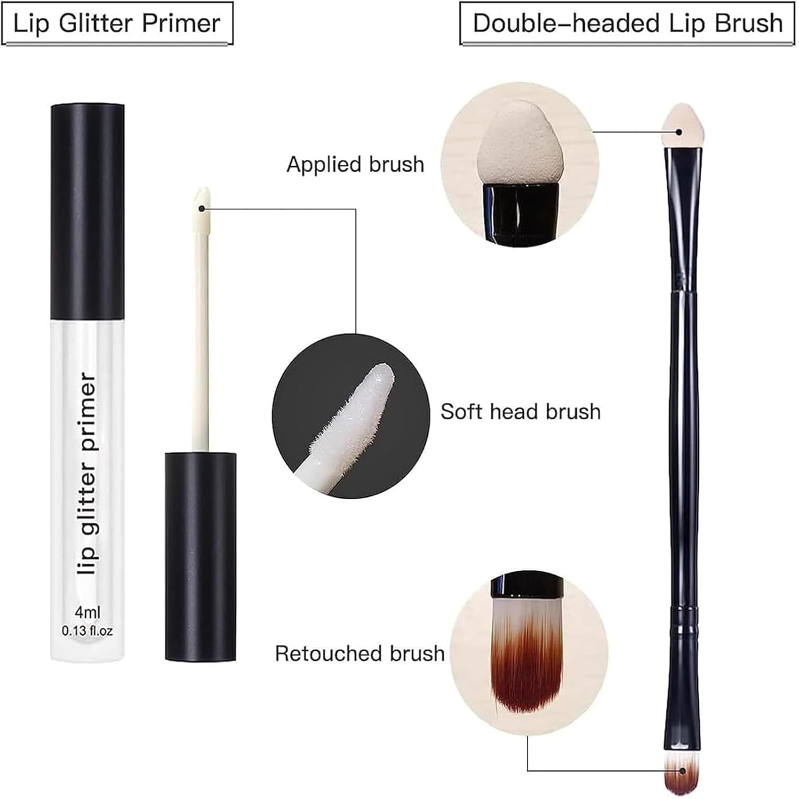 YECDET Sheglittary Glitter Lip Kit, 4 Color Glitter Lipstick with Lip Primer and Brush, Diamond And Glitter Metallic Lip Powder, Waterproof & Long Lasting & Smudge Proof (Set A)