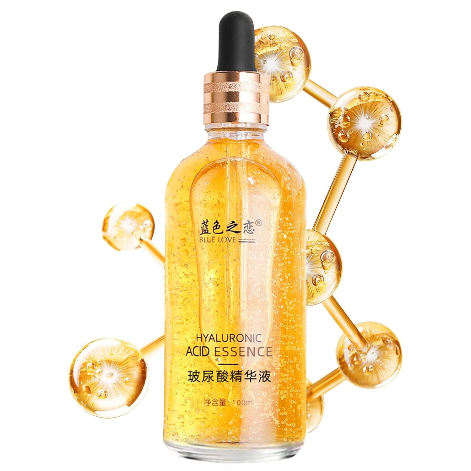 BLUE LOVE 24K Gold Foil Hyaluronic Acid Serum for Women & Man - Anti-Aging Essence for Deep Moisturization and Dark Spot Reduction - Radiant Skin Care Solution, 3.38 fl oz