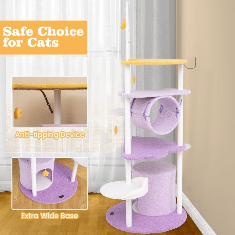 62 Inches Large Cat Tower with Metal Frame and Jumping Platforms