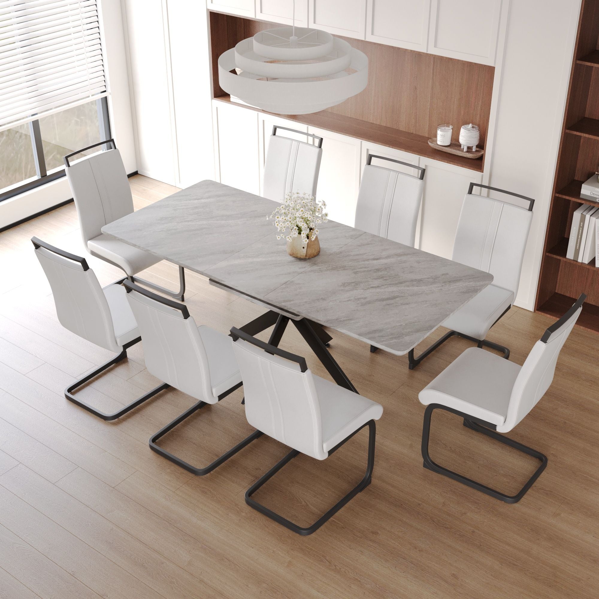 62.4" extendable 78.15" dining Table Set for 6-8 Person for Dining Room,C-shaped Tube Soft padded armless dining chair and Very large Dining Room Table Kitchen Table Chair Set with metal Legs