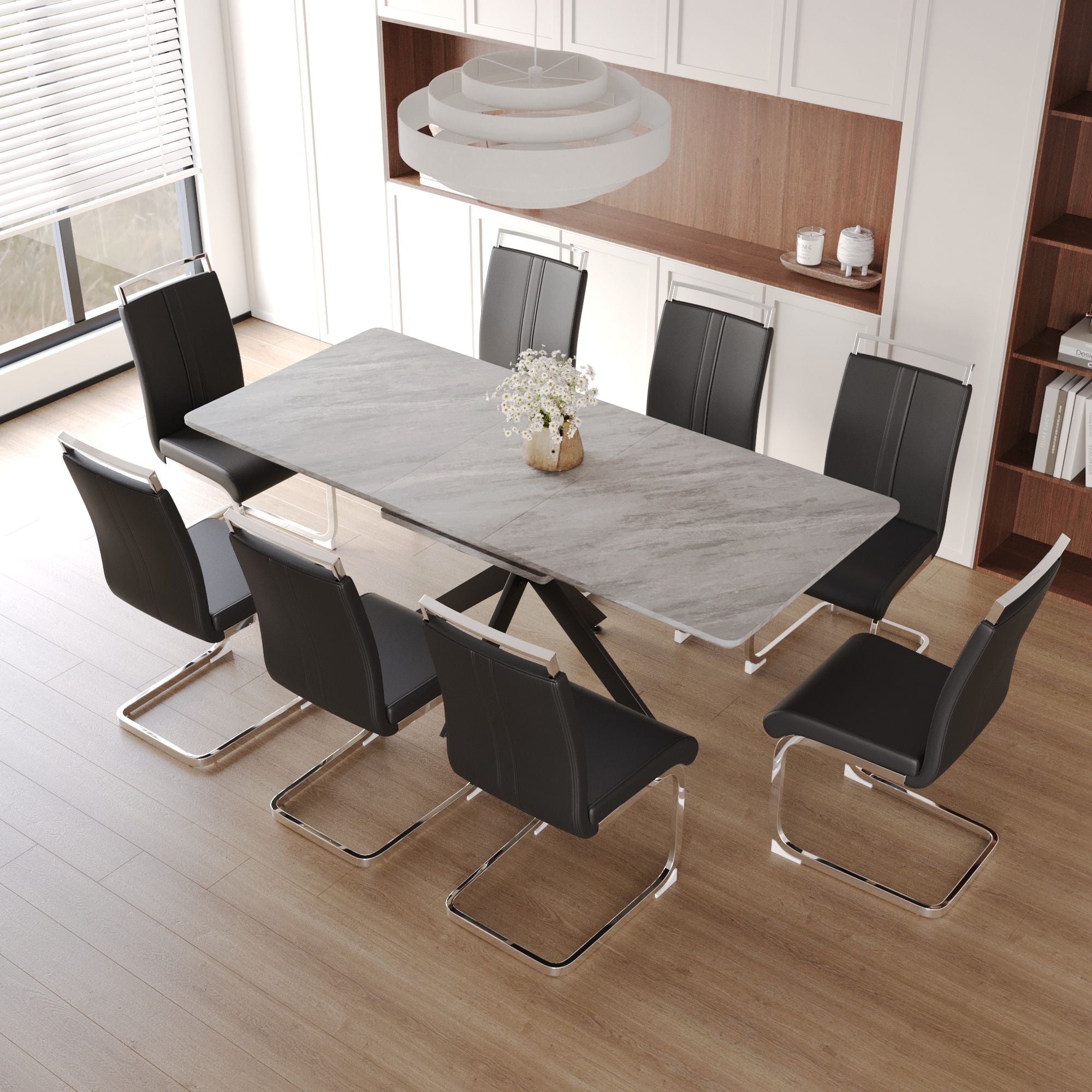 62.4" extendable 78.15" dining Table Set for 6-8 Person for Dining Room,C-shaped Tube Soft padded armless dining chair and Very large Dining Room Table Kitchen Table Chair Set with metal Legs