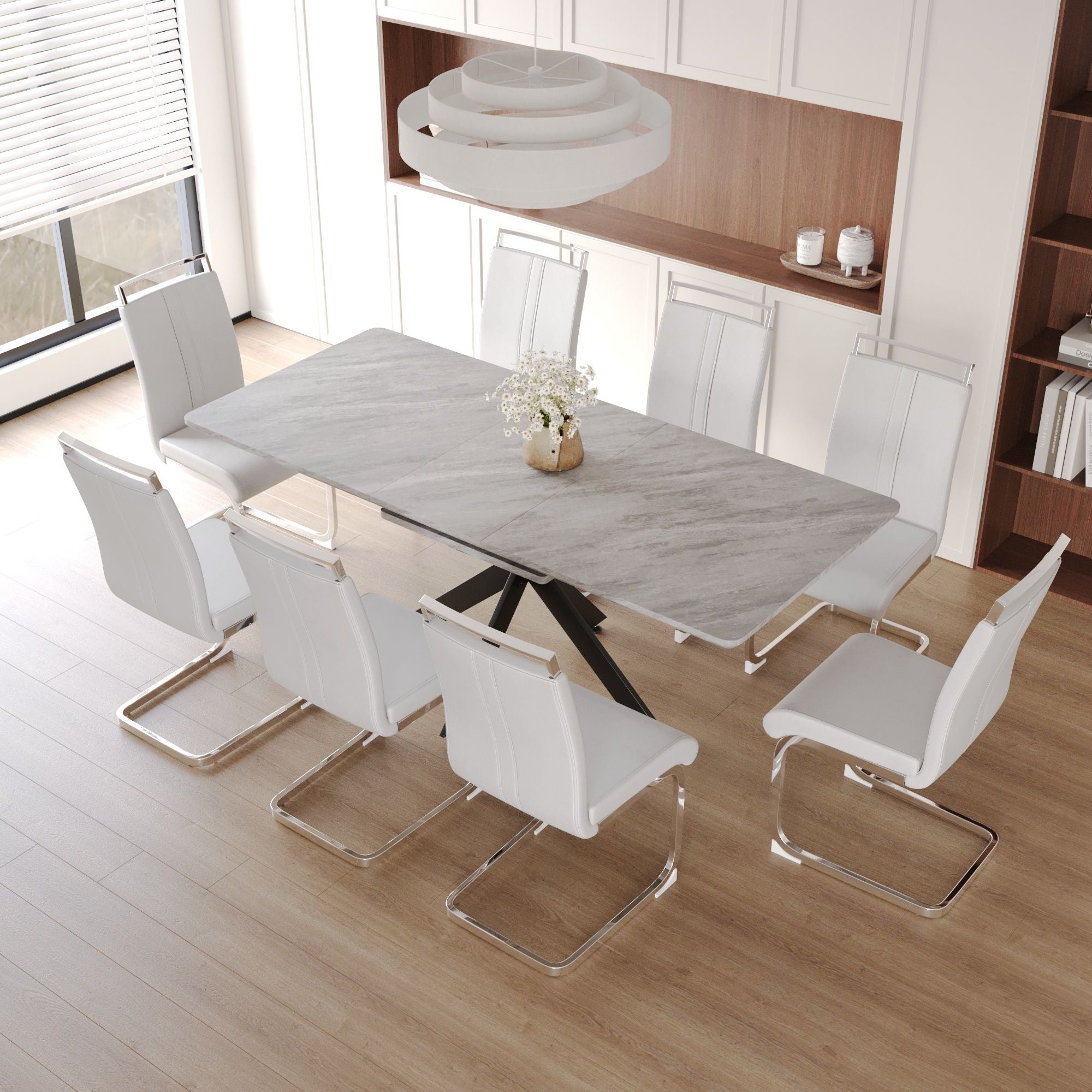 62.4" extendable 78.15" dining Table Set for 6-8 Person for Dining Room,C-shaped Tube Soft padded armless dining chair and Very large Dining Room Table Kitchen Table Chair Set with metal Legs