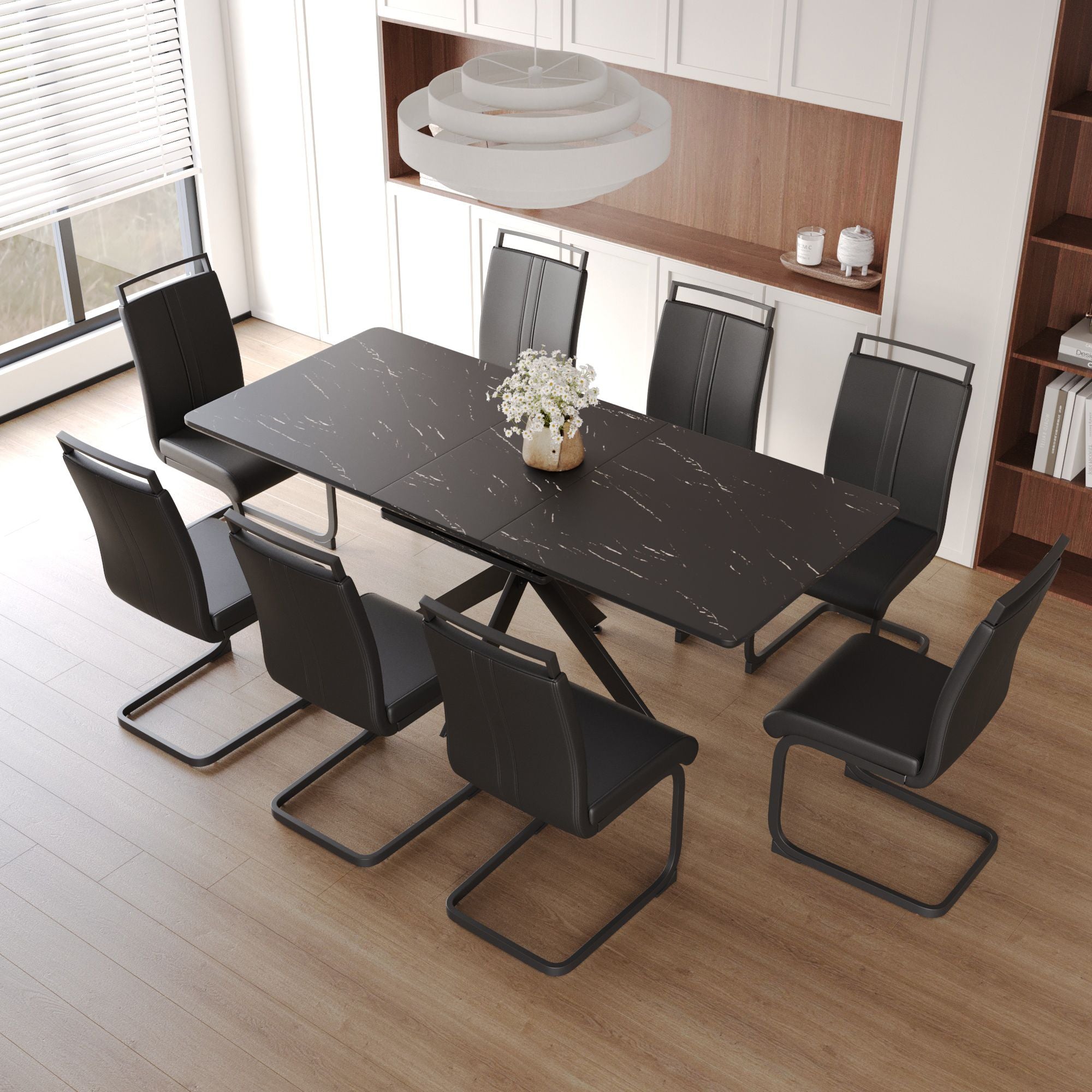 62.4" extendable 78.15" dining Table Set for 6-8 Person for Dining Room,C-shaped Tube Soft padded armless dining chair and Very large Dining Room Table Kitchen Table Chair Set with metal Legs