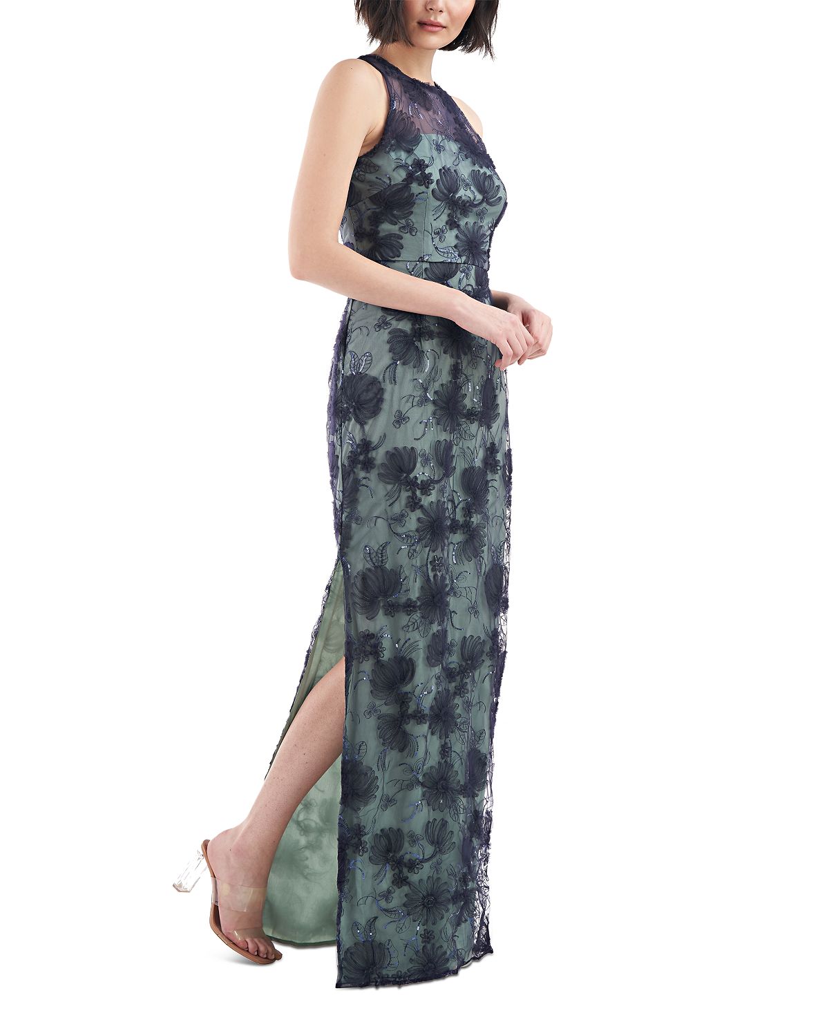 JS Collections Women's Applique Maxi Evening Dress Green Size 12 by Steals