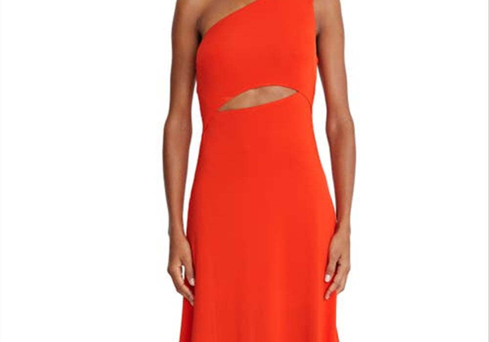 Halston Jersey Cascade Slit Gown, Size 4, Vermillion by Steals