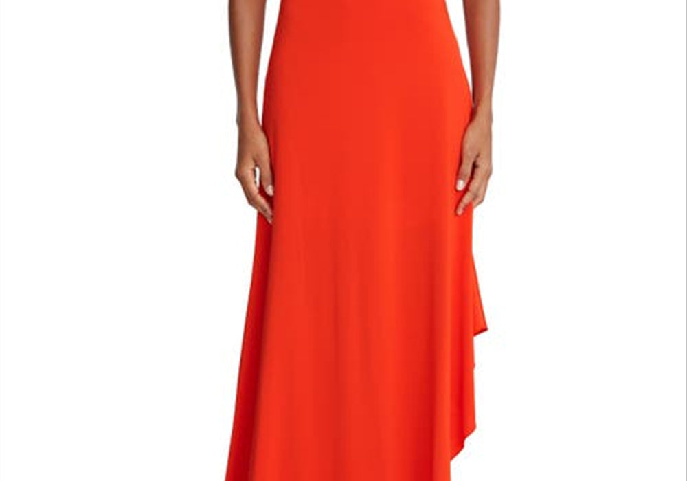 Halston Jersey Cascade Slit Gown, Size 4, Vermillion by Steals