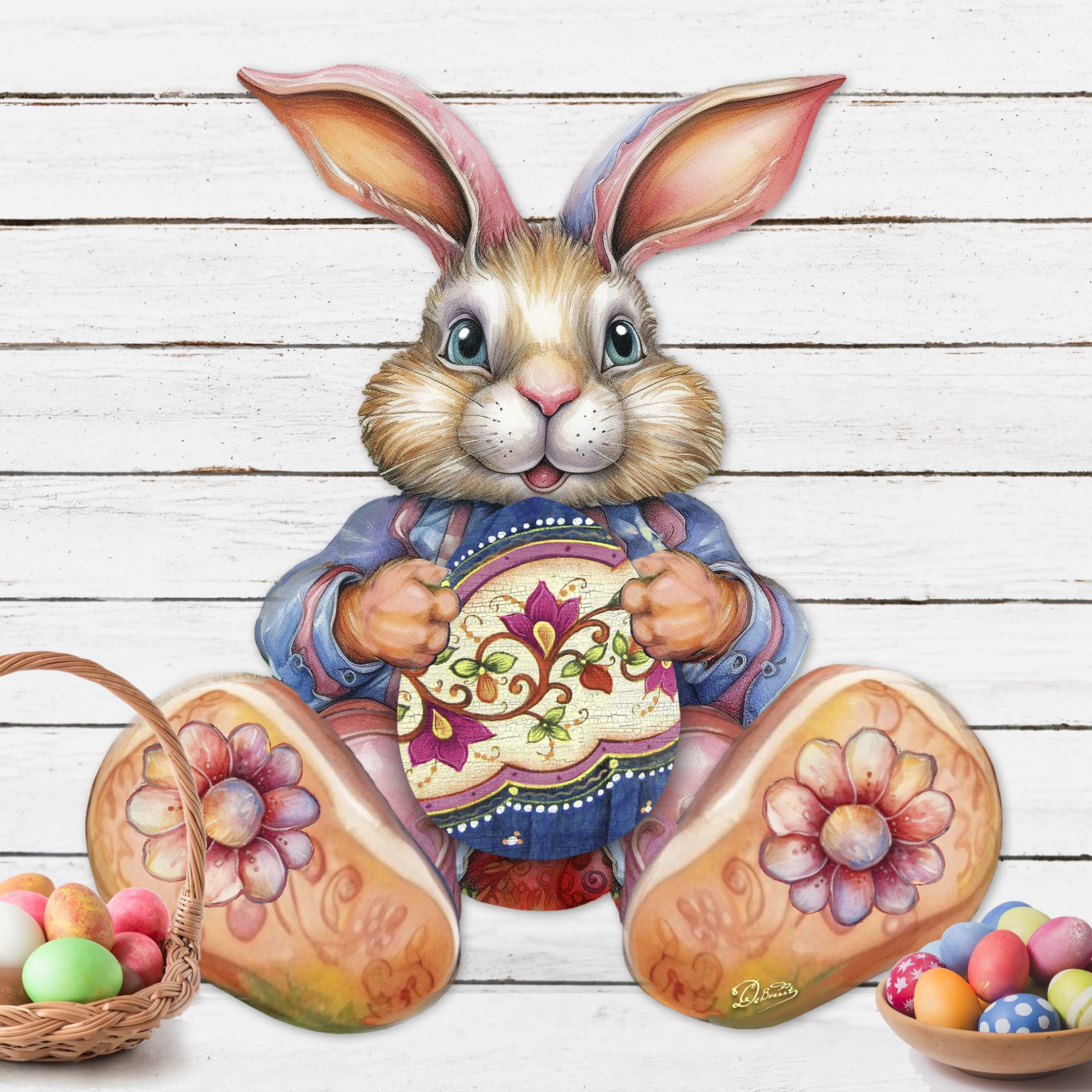 Easter Bunny Boy with Egg Holiday Door Decor by G. Debrekht - Easter Spring Decor - 8652767H